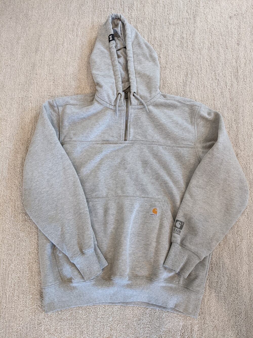 Carhartt Men's 1/4 Zip Heavyweight Hoodie Light Gray Large Mint Construction
